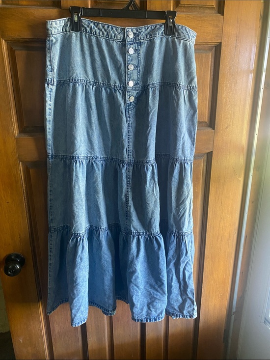 Maurices Dresses & Skirts - Maurices Light Blue Tiered Button-Front Denim Maxi Skirt